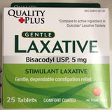 6 Bottles Quality Plus Gentle Laxative Tablets 25 ct Box Dulcolax