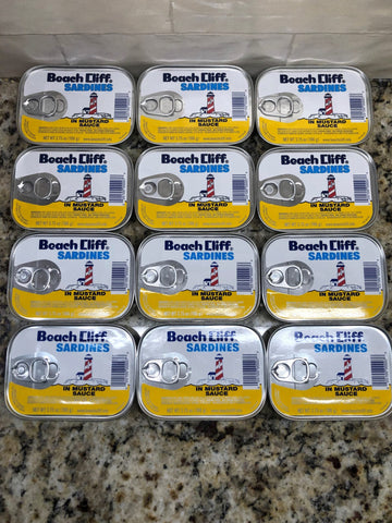 12 CANS Beach Cliff Sardines in Yellow Mustard Sauce Herring Snack Kipper Fresh