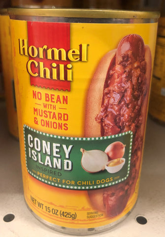 4 CANS Hormel Chili No Bean Coney Island 15 oz Hot Dog Mustard Onion