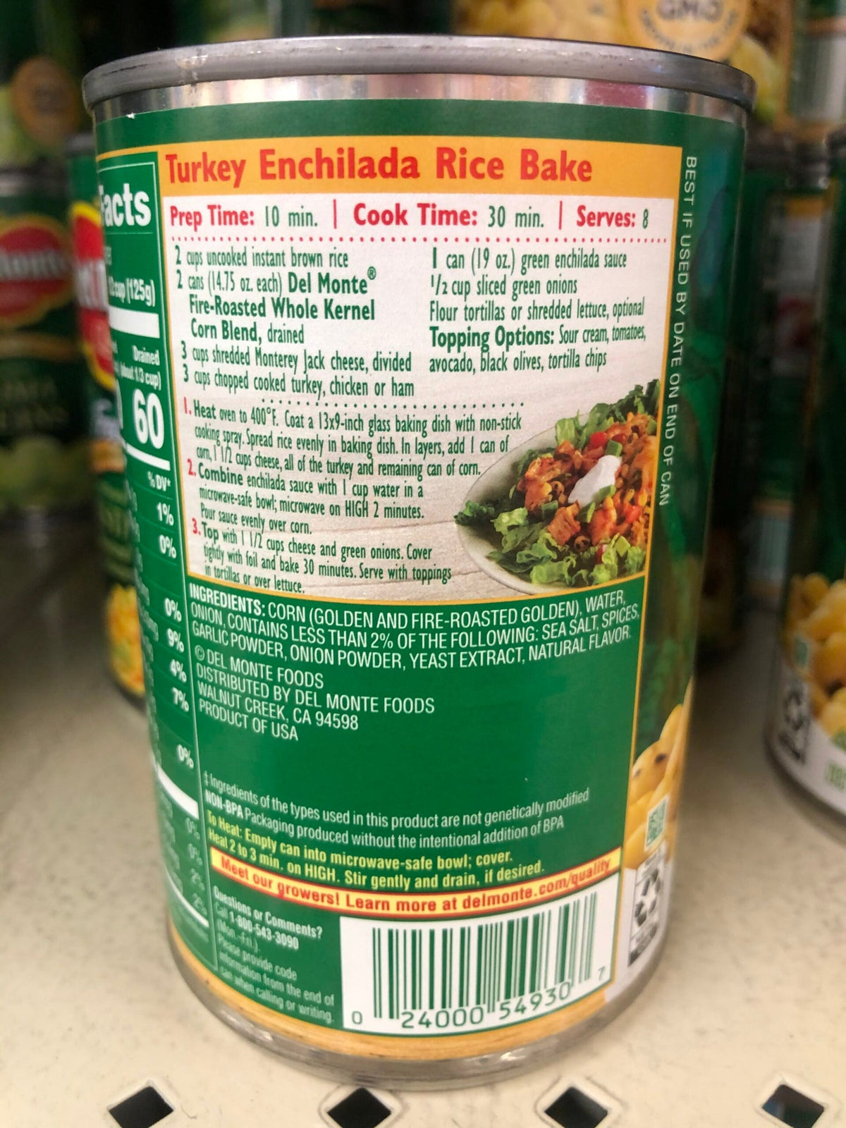 4 Cans of Del Monte Whole Kernel Fire Roasted Corn Blend, 14.75 oz