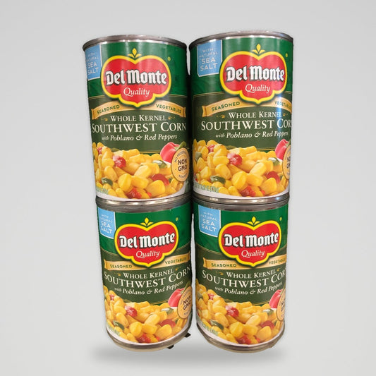 4 Cans of Del Monte Whole Kernel Corn Southwest Pablano Red Peppers, 15.25 oz