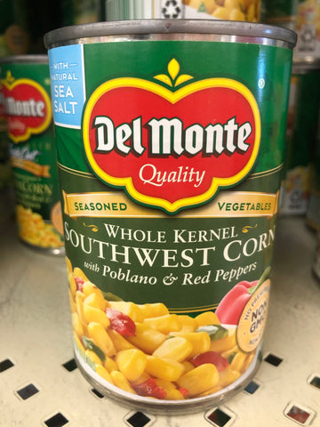 4 Cans of Del Monte Whole Kernel Corn Southwest Pablano Red Peppers, 15.25 oz
