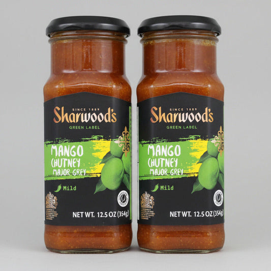 2 Bottles Sharwoods Major Grey Mango Mild and Fruity Chutney 12.5 oz