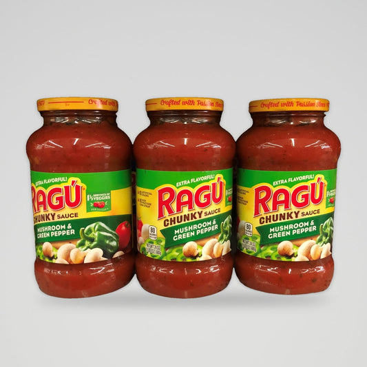 3 Jars of Ragu Chunky Mushroom & Green Pepper Spaghetti Pasta Sauce, 24 oz