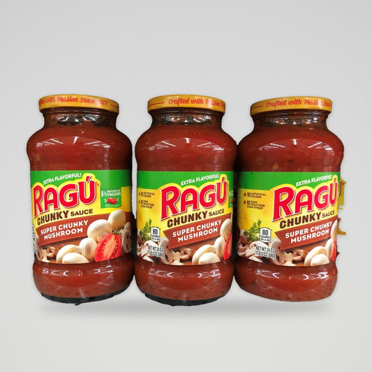 3 Jars of Ragu Super Chunky Mushroom Spaghetti Pasta Sauce, 24 oz