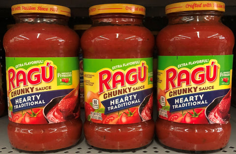 3 JARS Ragu Chunky Hearty Traditional Spaghetti Pasta Sauce 24 oz Jar