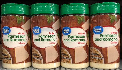 4 JARS Great Value Grated Parmesan and Romano Cheese 8 oz Jar Spaghetti