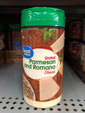 4 JARS Great Value Grated Parmesan and Romano Cheese 8 oz Jar Spaghetti