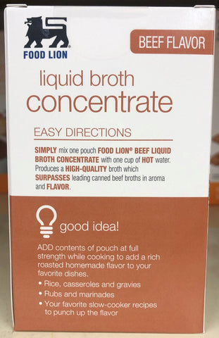 4 Boxes Food Lion Beef Liquid Broth Concentrate 16 Pouches Soup French Dip