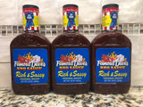 3 BOTTLES Famous Dave's Rich & Sassy BBQ Sauce 20oz Barbecue Pork Chicken Beef