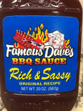 3 BOTTLES Famous Dave's Rich & Sassy BBQ Sauce 20oz Barbecue Pork Chicken Beef