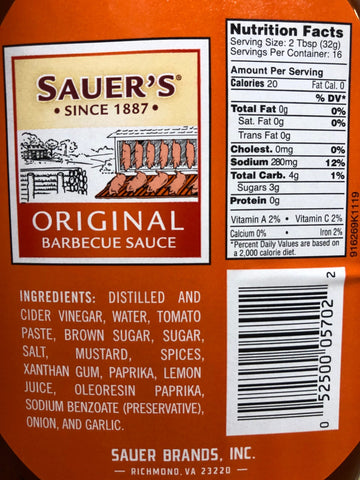 3 BOTTLES CF Sauers Original Barbecue Sauce 18 oz BBQ Chicken Pork