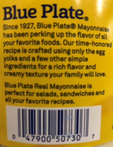 2 Jars Blue Plate Real Mayonnaise Mayo Sandwich Spread Dressing Hellmans