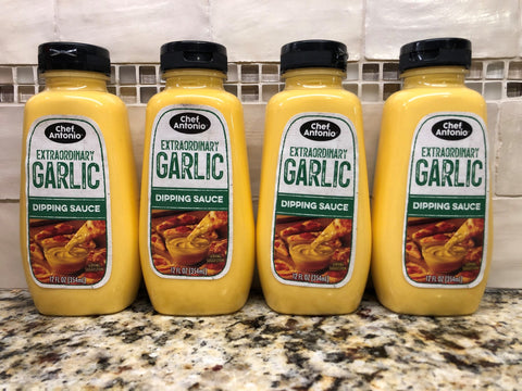 4 BOTTLES Chef Antonio Extraordinary Garlic Dipping and Pizza Sauce 12 oz