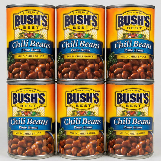 6 Cans of Bush's Best Pinto Beans in Mild Chili Sauce, 16 oz