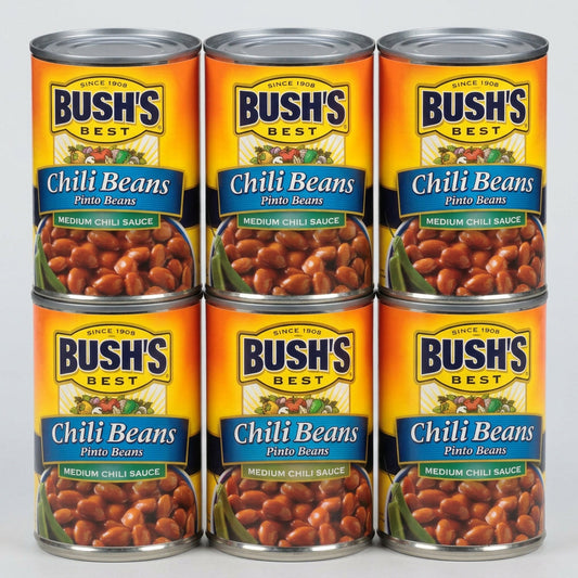 6 Cans of Bush's Best Pinto Beans in Medium Chili Sauce, 16 oz