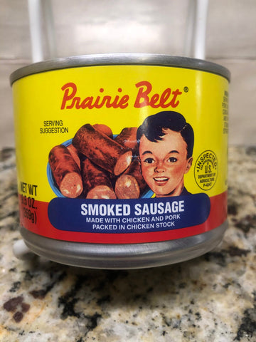 Prairie Belt Smoked Sausage 9.5 oz Can Meat Chicken Pork Vienna