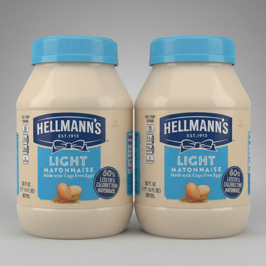 2 Jars of Hellmann's Light Mayonnaise Real Mayo, 30 oz