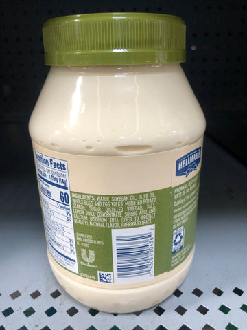 2 Jars Hellman's Mayonnaise Dressing Olive Oil Mayo 30 oz