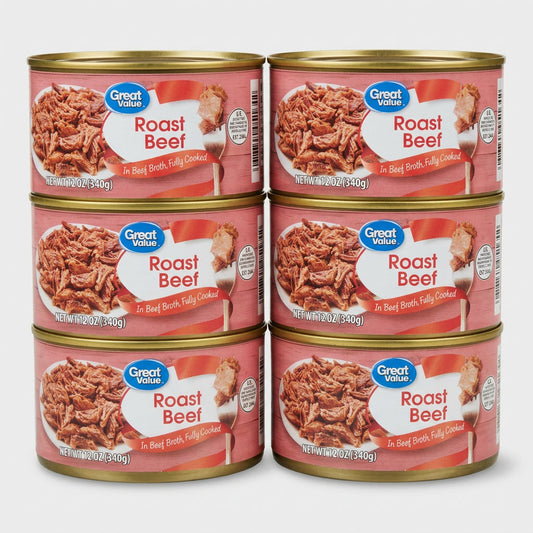 6 Cans Great Value Fully Cooked Roast Beef 12 oz