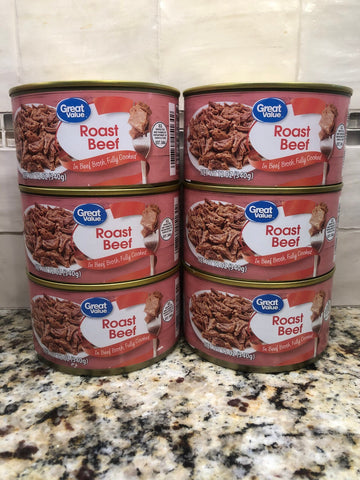 6 CANS Great Value Fully Cooked Roast Beef 12 oz can in Broth