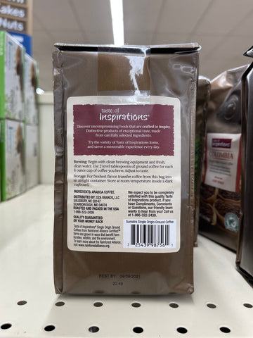 2 BAGS Taste of Inspirations Sumatra Single Origin Ground Coffee 12 Oz