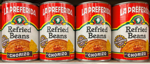 4 CANS La Preferida Refried Beans With Chorizo 16 oz Can Pintos Taco Filing