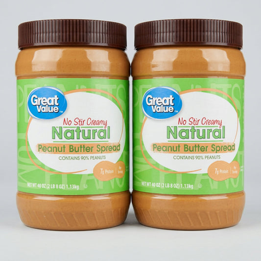 2 Jars of Great Value Natural No Stir Creamy Peanut Butter, 40 oz