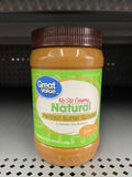 2 Jars of Great Value Natural No Stir Creamy Peanut Butter, 40 oz