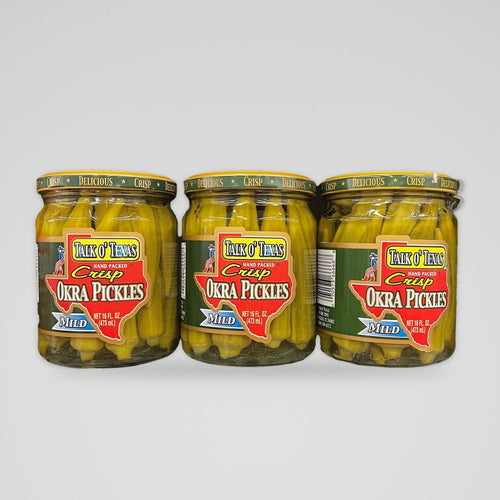 3 Jars of Talk O' Texas Pickled Mild Okra, 16 oz