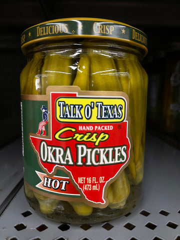 3 JARS Talk O' Texas Pickled HOT Okra 16 oz Jar Pickles Cocktail Spicy