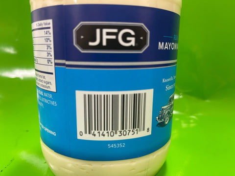 2 Jars JFG Real Mayonnaise Mayo Sandwich Spread Dressing Dukes Kraft