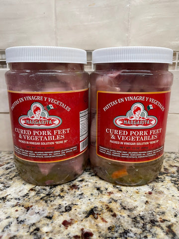 2 JARS Margarita Patitas Pork Feet Pickled Pig's Meat with Vegetables 15 oz