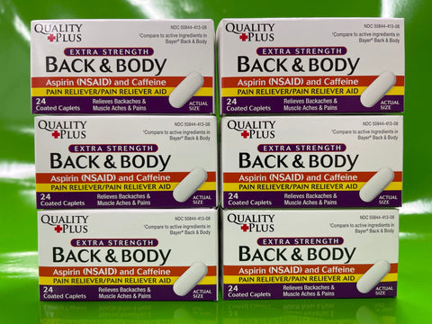 6 Bottles Quality Plus Extra Strength Back Body Pain Reliever 24 Coated Caplets