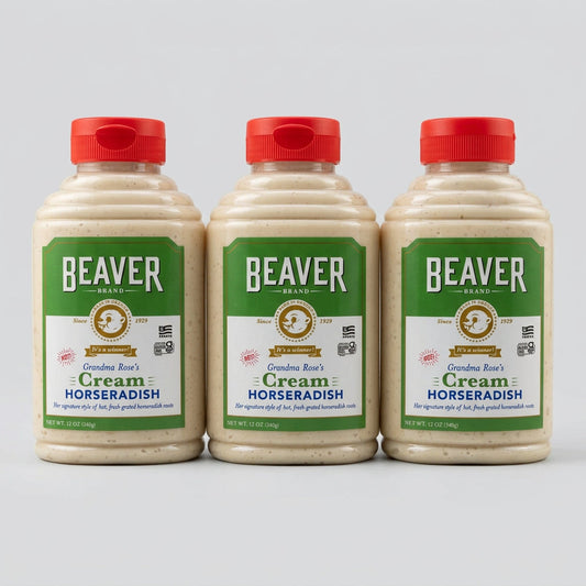3 Bottles of Beaver Brand Grandma Rose's Cream Horseradish Sauce, 12 oz