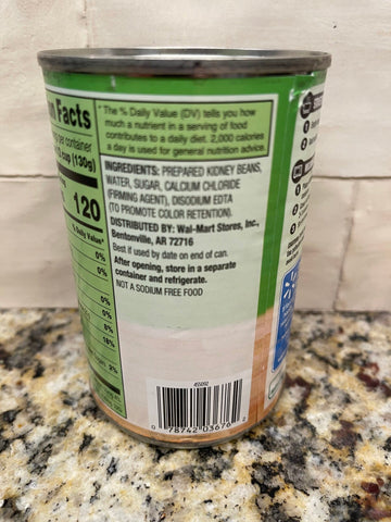 6 Cans of Great Value No Salt Added Dark Red Kidney Beans, 15.5 oz