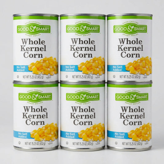 6 Cans of Good & Smart Whole Kernel Corn No Salt Added, 15.25 oz