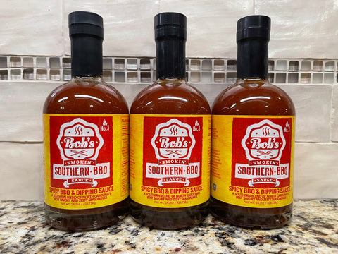 3 BOTTLES Bob's Smokin Southern BBQ #2 Spicy Sauce 14.7 oz Dip