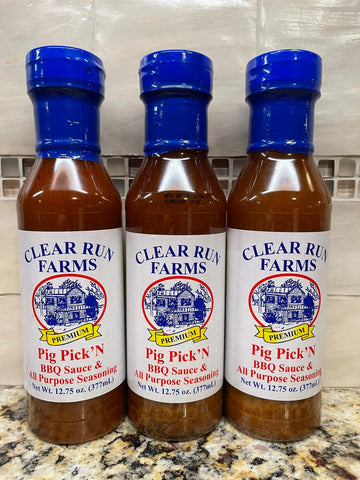 3 BOTTLES Clear Run Farms Pig Pick'N BBQ Sauce 12.75 oz Dip Pork