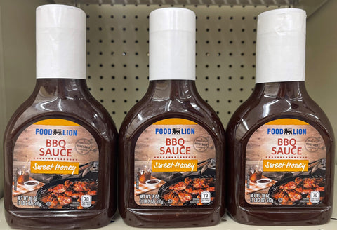 3 BOTTLES Food Lion Sweet Honey BBQ Sauce 18 oz Barbecue Pork Ribs