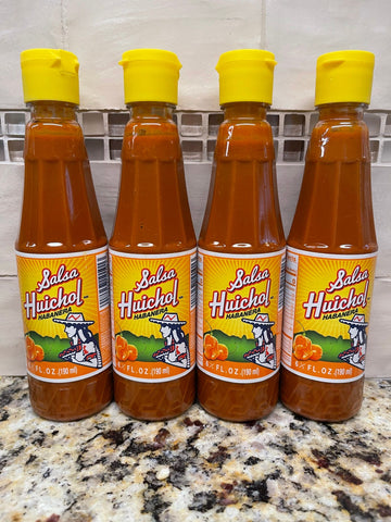 4 BOTTLES Salsa Huichol Hot Habanero Sauce 6.5 oz Pepper Marinade Dip