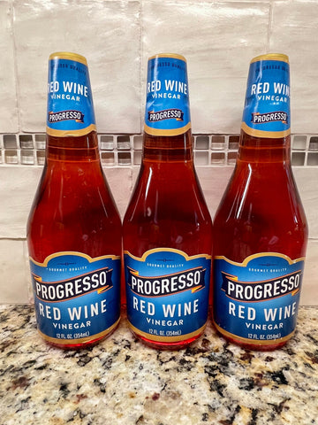 3 Bottles Progresso Gourmet Red Wine Vinegar 12 oz Marinade Salad Decanter