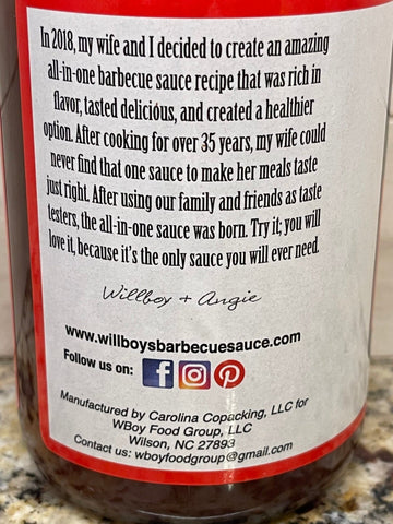 3 Bottles of Willboy's Original Barbecue Sauce, 16 oz