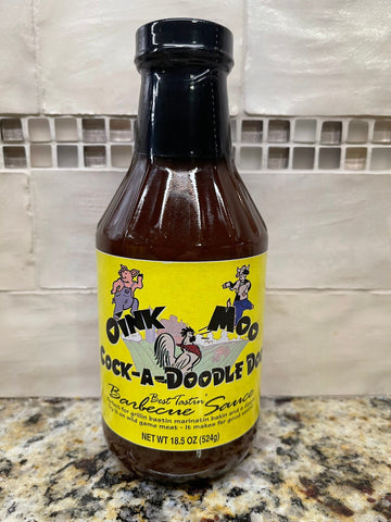 3 BOTTLES Oink Moo Cock-A-Doodle Doo Barbecue Sauce 18.5 oz BBQ