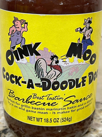 3 BOTTLES Oink Moo Cock-A-Doodle Doo Barbecue Sauce 18.5 oz BBQ