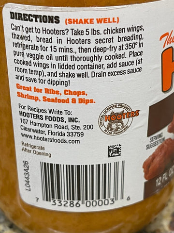 Hooters Foods Hot Wing Sauce 12 oz Bottle Chicken Dip Tabasco