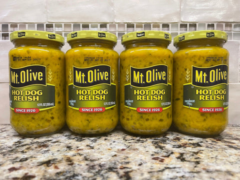 4 JARS Mount Olive Hot Dog Mustard Pickle Relish 12oz Wiener Bun MT