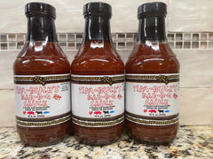 3 BOTTLES Tim Bucks HOT Bar-B-Q Barbecue Sauce 16 oz BBQ Pork