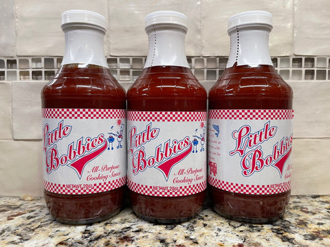 3 BOTTLES Little Bobbies All Purpose Sauce 18 oz Pork BBQ Chicken Fish