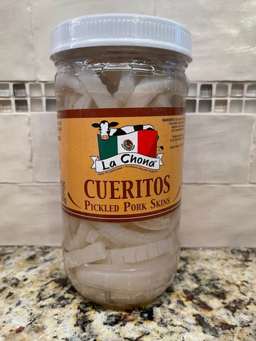 2 JARS La Chona Cueritos Pickled Pork Skins 15 oz Pig's Meat Snack Rinds